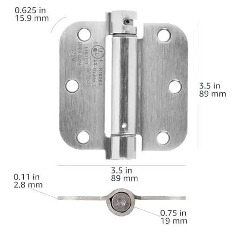 Self-Closing Door Hinge For Standard Doors Satin Nickel Finish Three And A Half Inch By Three And A Half Inch Five Eighths Inch Radius