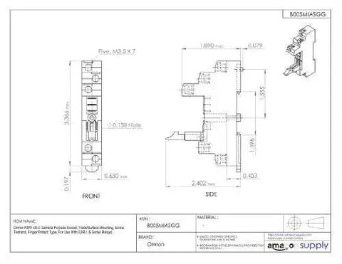 Go-To General Purpose Relay Socket P2RF-05-E technical drawing, dimensions for G2R-1-S relays, screw terminal, side and front view