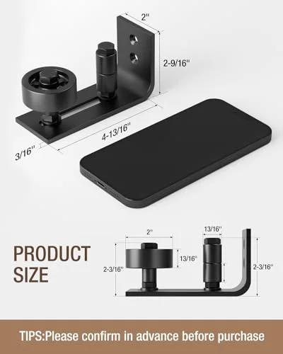 Flush Floor Sliding Barn Door Roller Guide Set With Wall Mounted Hardware showing product dimensions
