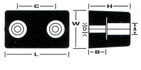 Diagram of T-42 Solid Molded Rubber Trailer Bumper With Drilled Mounting Holes and Galvanized Washers