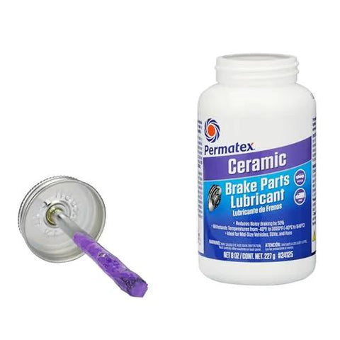 Permatex Ceramic Brake Parts Lubricant bottle with purple applicator brush, 8 oz