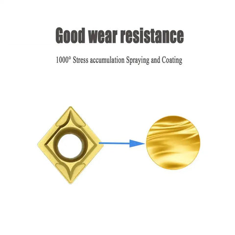 Pro Grade 50 Pack CCMT21.51 CCMT060204 Carbide Turning Inserts with multilayer coating, showing good wear resistance diagram