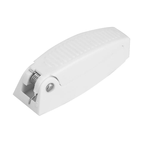 5 Pack Baggage Door Catch For RVs White ABS Door Holder with Spring Loaded Hinge, shown in side view detail.