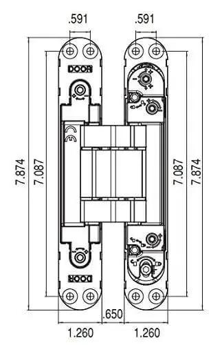 Technical diagram of Concealed Door Hinge With Hidden Pin And No Visible Barrel For A Slick Modern Look, dimensions labeled.