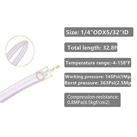 JUNZHIDA pneumatic tubing, 1/4 in OD clear PU hose, 32.8 ft for air and water transfer