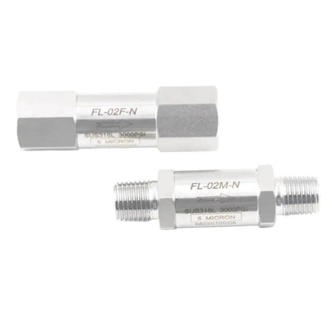 316 Stainless Steel Go-To In-Line Filter For High Pressure Systems 3000 PSIG Male NPT Threads shown in two sizes