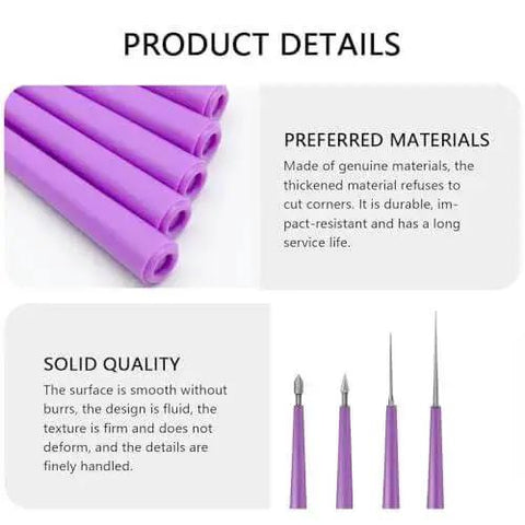 Four Piece Diamond Tipped Bead Reamer Set Hole Enlarger Tools For Glass Plastic Metal Wood Beads Jewelry Making Beading Hole Opener Kit Purple Color Pack in packaging showing tool materials and quality