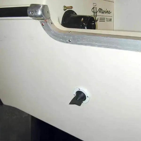 Boat with installed Duck Bill Scupper Replacement For Flapper Scuppers White And Black Seals Tight Under Water Pressure No Frills Universal Fit