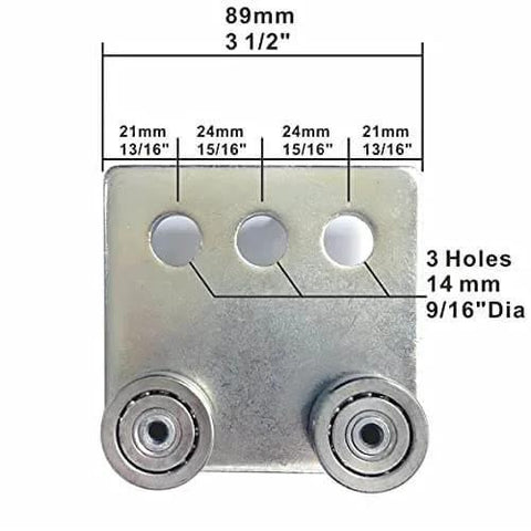 Four Wheel Trolley Assembly With Four Deep Groove Ball Bearings For Taller Strut Channel Or One And Five Eighth Inch Channel dimension view