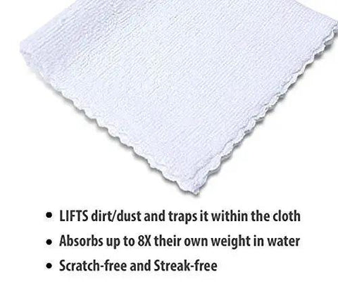 Close-up of Edgeless 200 GSM Microfiber Cloths 12x12 Inches Reusable 50 Pack With Dispenser showing texture and benefits.