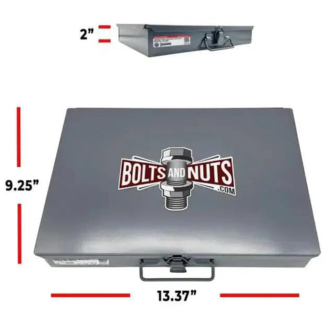 Front view of 1466 Piece Self Drilling Tek Screw Set With Hex Washer Head Zinc Clear Finish In Sizes 6 To 14 in steel tray