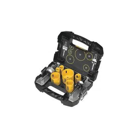 Bi Metal Hole Saw Kit For Wood Metal And Plastic With Up To 50 Percent Longer Life And Fast Plug Ejection By Dewalt in black carry case