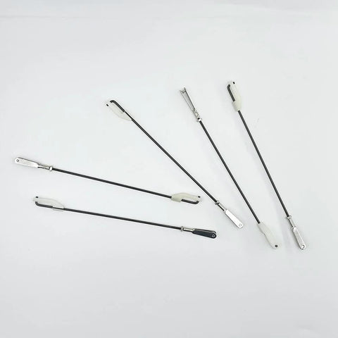 Metal Clevis Kit For RC Airplanes With Connecting Rod Pushrod And Swing Keeper, DIY Fixed Wing Parts Set laid out on white background
