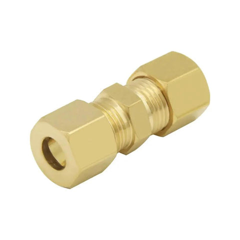 Brass Compression Fittings 3 Pack For One Quarter Inch Tube OD To One Quarter Inch Tube OD Ice Maker Water Line Connectors Close-up
