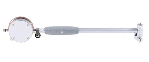 Dial Bore Gauge Set With 2 To 6 Inch Range And 6 Inch Stem 0.0001 Inch Graduation Accurate To Plus Or Minus 0.0004 Inch Includes Extension Holder And Case Chrome Plated Handle Insulated Self Centering side view of gauge