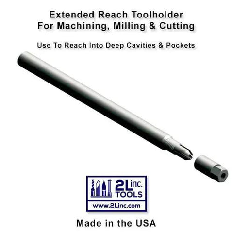 Extended Reach Tool Holder For CNC Machining And Milling, Holds 1/8 Inch Tool Bits, 3/8 Inch Shank, Solid Steel, Black Oxide Finish.