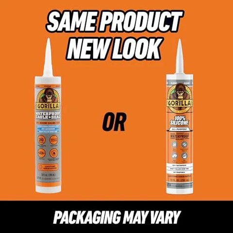 Two Gorilla 100% silicone sealant all-purpose 10 oz cartridges, clear, with orange packaging.