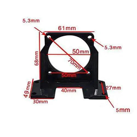 Heavy Duty Metal Black Motor Mounting Bracket For 60ktyz AC Gear Motor Mini Motor Support with dimensions and measurements.
