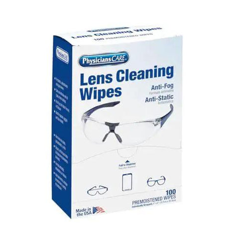 Box of Anti-Fog And Anti-Static Lens Wipes For Glasses In Pre-Moistened Packets with 100 wipes, made in USA