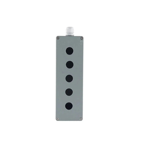 Front view of Rugged Industrial Push Button Switch Control Box IP67 Waterproof Cast Aluminum Explosion Proof Junction Box for 22mm Open Hole