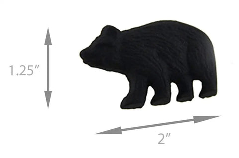 Rustic Black Bear Drawer Knobs Set Of 4 Metal Cabinet And Drawer Pulls, showing bear-shaped design, 2 inches wide by 1.25 inches high.