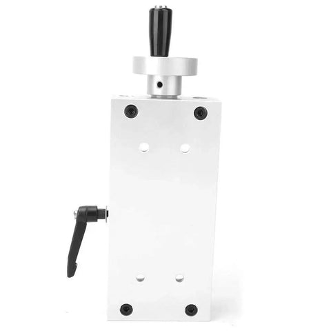 Manual Linear Sliding Table Rail Stage Aluminum Alloy 80x80mm KA80-1402 Series, side view with handle and fixture