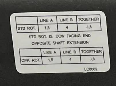 Label on 5HP Single Phase Electric Motor For Air Compressors 208 230V 3450 RPM Seven Eighths Inch Shaft details wiring instructions