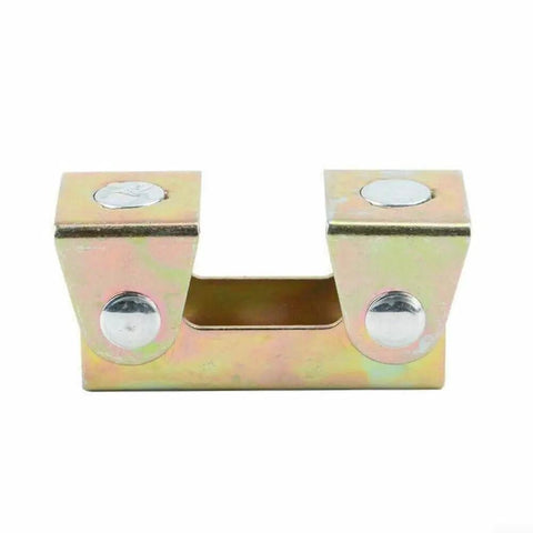 Close-up of Heavy-Duty Adjustable Magnetic Welding Clamp in golden stainless steel, V-Type for metal welding, 4-Pack included.