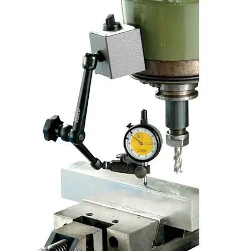 Sturdy Dial Gauge Holder With Magnetic Base And Metal Fine Adjustment Built Tough Regular Duty Design Holds Three Eighths Inch 6mm 8mm And Dovetail, Powerful 176 Lb On Off Magnetic Mount, Bottom Arm 4.33 Inch Top Arm 3.98 Inch, Noga DG61003
