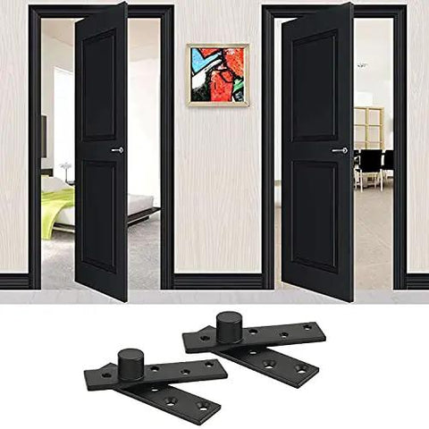 Heavy Duty 3 Inch Pivot Door Hinge Set With 360 Degree Rotation Offset Axis Concealed Hinges Up Down Shaft Stainless Steel Black Finish Pack Of 2 Ideal For High Traffic Homes And Offices installed on doors