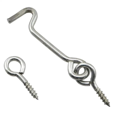 Galvanized Aircraft Cabin Door Latch Set 10 Pcs With 2 Inch Hooks And 24 Mm Mounting Screws For Cabinets Gardens Sliding Barn Doors Window Stay Rod Windproof Lock Durable Zinc Coated Hardware, showing hook and eye design with screws.