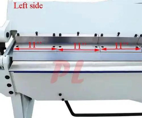 Close-up of 80 Inch Pan And Box Brake Bender For Metal Fabrication showing 6 Foot Bending Reach, 12 Gauge Mild Steel Capacity, removable legs.