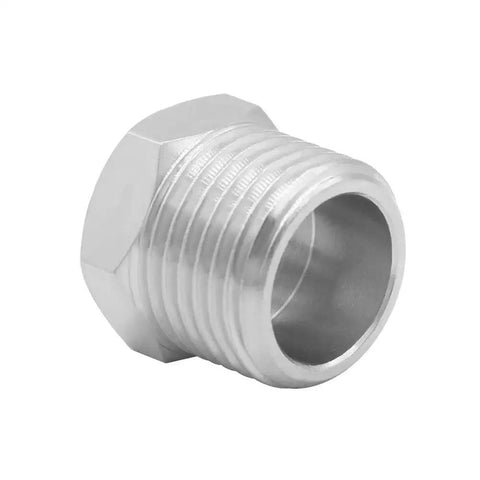 Brass Reducer Fittings One Half G Male To Three Eighths Compression Female Thread Bushing Nickel Plated Water Hose Adapter, side view