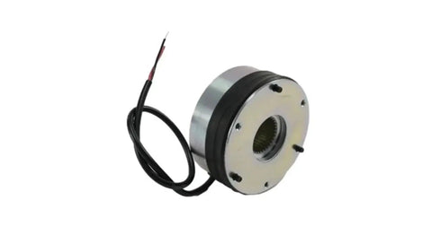 Forklift electromagnetic brake unit, round metal housing with attached wiring harness.