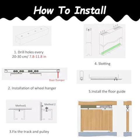 Installation steps for Heavy Duty Black Sliding Door Hardware Kit For Double Barn Doors With Soft Close Bypass Track System