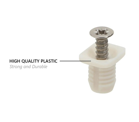 8mm Plastic Hinge Dowel Inserts With Screws For Cabinet Hinges White, close-up view of a dowel and screw showing high-quality plastic.