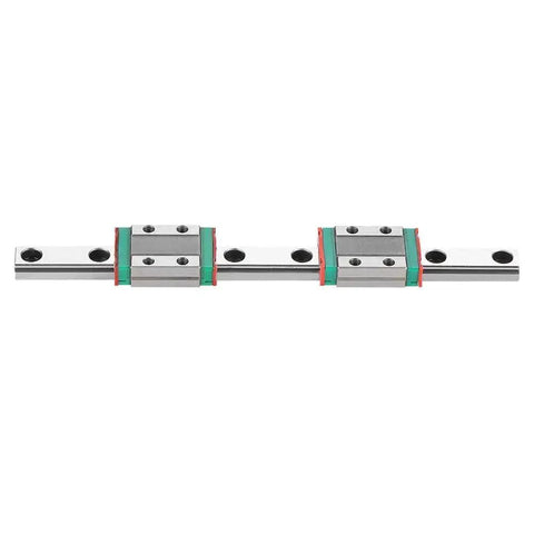 MGN9C Linear Guide Rail 150mm steel linear motion rail with two pro grade rail blocks, front view, for CNC routers and 3D printers.