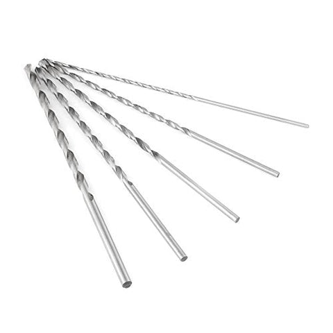 Five Piece Extra Long High Speed Steel Drill Bit Set with Long Shank for Wood Plastic Aluminum and Composite Materials HSS Twist