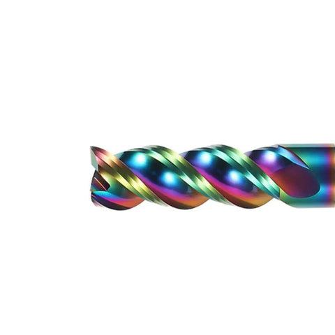 1/2 Inch Carbide Square End Mill For Aluminum With DLC Rainbow Coating, 3 Flutes, 1/2 Inch Shank, 3 Inch Overall Length, side view