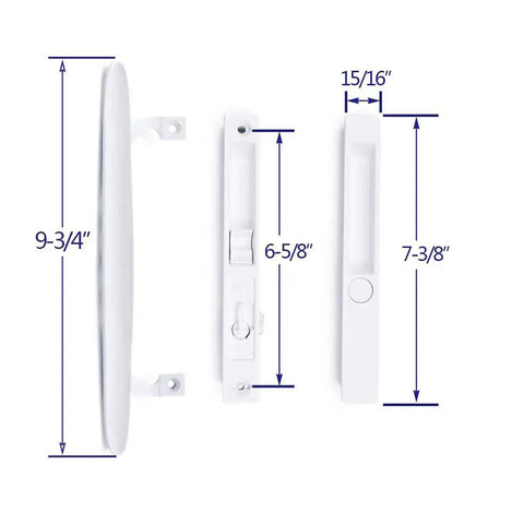 Flush Mount NonKeyed Sliding Glass Patio Door Lock Handle Set Fits One To One And One Eighth Inch Thick Doors With Six And Five Eighth Inch Hole Spacing Night Lock Hook Latch NonHanded White