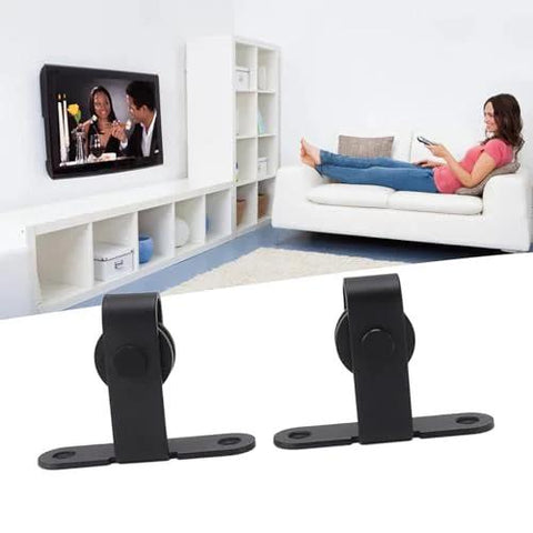Ultra Quiet Mini Cabinet Barn Door Hardware Kit For Double Sliding Door Track Roller System displayed in a living room