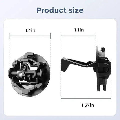 Two-pack black plastic washer lid strike set with front round latch and side lever; compatible with Whirlpool/Maytag.