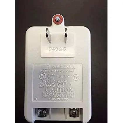 Close-up of Class II Transformer 12 Volt AC 20 VA for Alarm Systems and Security Cams UL CSA Approved Two Pack MGT1220