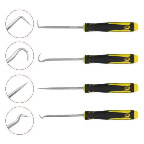 4 Piece Automotive Pick And Hook Tools Set For Cars With Oil Seal Removal Hooks Puller Remover Durable CR V Steel Shafts Chrome Vanadium Handles