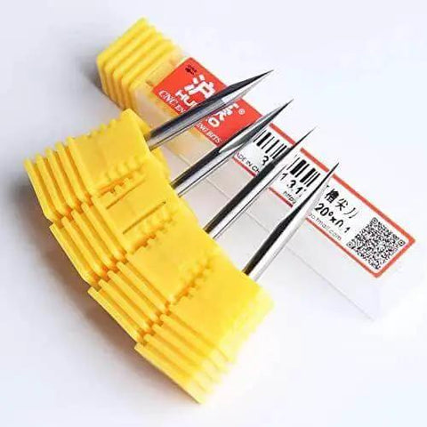 Five Pack One Eighth Inch Shank 30 Degree V Bit And Two Flute End Mill CNC Router Bits For Engraving with yellow safety caps