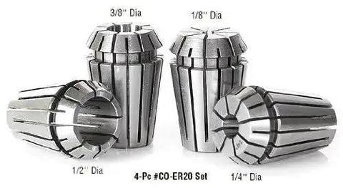 Quarter Inch Dia Spring Collets ER20 CO276 Industrial Grade For CNC Milling And Machining, four collet set display