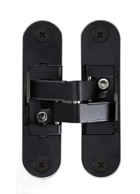 3D Adjustable Hidden Door Hinge For Invisible And Folding Doors Cross Hinge 180 Degree Flat Mount Zinc Alloy in Matte Black