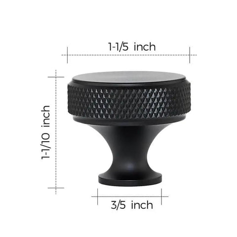 Round Matte Black Knobs And Knurled Single Hole Pulls, 25 Pack, Solid Metal Cabinet Hardware For Drawers And Doors, side view