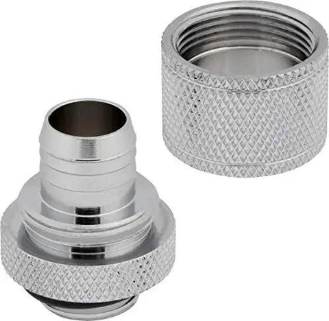 Brass Compression Fittings Set For PC Water Cooling With G1/4 BSPP Threads Dope Chrome Finish, close-up view, 10/13mm ID/OD