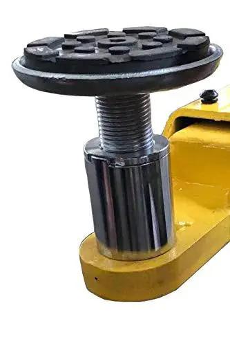Close-up of APlusLift HW-10KBP floor plate mounting screw on yellow two-post car lift